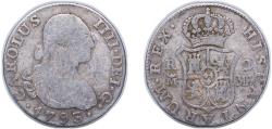 World Coins - Spain Kingdom 1793 M MF 2 Reales - Carlos IV Silver (.806) Madrid Mint 6g VF KM 430.1