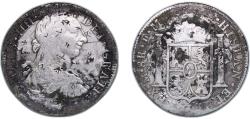 World Coins - Mexico Spanish colony 1790 Mo FM 8 Reales - Charles IV (Numeral IV, Charles III portrait) Silver (.896) Mexico City Mint 26.48g VF Chopmarked KM 106a