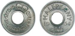 World Coins - Fiji 1954 ½ Penny - Elizabeth II Copper-nickel Royal Mint (Tower Hill) (228000) 3.24g UNC KM 20