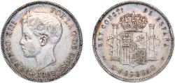 World Coins - Spain Kingdom 1898 *18-98 SGV 5 Pesetas - Alfonso XIII (3rd portrait) Silver (.900) Madrid Mint (39977000) 25g XF KM 707