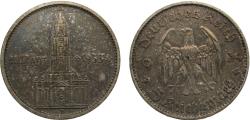 World Coins - Germany Third Reich 1934D 5 Reichsmark (1st Anniversary of Nazi Rule, Potsdam Garrison Church) Silver (.900) Munich Mint 13.88g XF KM82 AKS70 J356 Schön DM82