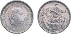 World Coins - Spain Nationalist Government 1957 *59 5 Pesetas - Francisco Franco (Copper-nickel) Copper-nickel (107000000) 5.89g UNC KM 786 Cal 49 Schön 34