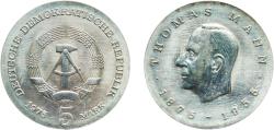 World Coins - Germany German Democratic Republic 1975 5 Mark (Thomas Mann) Copper-nickel Berlin Mint (102355) 12.25g UNC KM 54