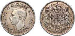 World Coins - Canada Commonwealth 1943 50 Cents - George VI (with IND:IMP:) Silver (.800) (.800 silver .200 copper) Royal Canadian Mint of Ottawa, (3109583) 11.58g XF KM 36 Schön 36