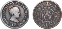 World Coins - Spain Kingdom 1850 S RD 2 Reales - Isabel II Silver (.812) Seville Mint 2.43g VF KM 526 Cal 358