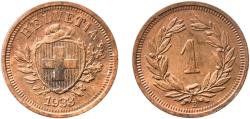 World Coins - Switzerland Federal State 1933 B 1 Rappen (Wreath; bronze) Bronze (95% copper, 4% tin, 1% zinc) Bern Mint (3000000) 1.5g AU  HMZ 2 1215 Divo/Tob19 326 KM 3 Schön 15 Y 18 Kahnt/Sch