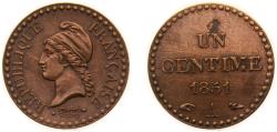 World Coins - France Second Republic 1851 A 1 Centime Bronze Paris Mint (4994000) 2g AU F 101 Gad 84 KM 754