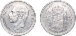 World Coins - Spain Kingdom 1885 *18-87 MSM 5 Pesetas - Alfonso XII (3rd portrait) Silver (.900) Madrid Mint (11802513) 24.87g XF  KM 688 Cal 34