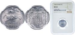 World Coins - Spain Kingdom 1945 5 Centimos (Iberian rider) Aluminium (97.5% aluminium, 2.5% copper) Royal Mint of Spain (221500000) 1.2g NGC MS 65 KM 765 Cal 133 Schön 23
