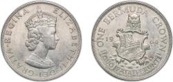 World Coins - Bermuda British Overseas Territory 1964 1 Crown - Elizabeth II (1st portrait) Silver (.500) Royal Mint (Tower Hill) (470000) 22.65g UNC  KM 14 Schön 14