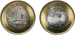 World Coins - Hungary Republic 2009 BP. 200 Forint Bimetallic: copper-nickel centre in nickel brass ring (Core: 75% Copper, 25% Nickel; Ring: 75% Copper, 4% Nickel, 21% Zinc) Hungarian mint (71