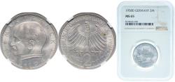 World Coins - Germany Federal Republic 1958 D 2 Deutsche Mark (Max Planck) Copper-nickel (75% Copper, 25% Nickel) Munich Mint (12623000) 7g NGC MS 65  KM 116 J 392 Schön 115