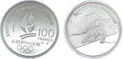 World Coins - France Fifth Republic 1989 100 Francs 1992 Olympics, Albertville, Alpine Skiing