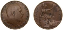 World Coins - Great Britain United Kingdom 1910 ½ Penny - Edward VII Bronze Royal Mint (Tower Hill) (10769900) 5.55g VF KM 793 Sp 3991 Sp 3991A