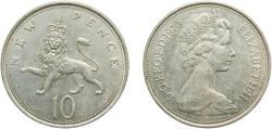 World Coins - Great Britain United Kingdom Kingdom 1970 10 New Pence - Elizabeth II (2nd portrait) Copper-nickel (75% Cu, 25% Ni) Royal Mint (133571000) 11.39g AU  KM 912 Sp F1