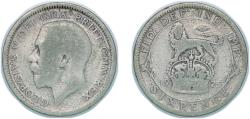 World Coins - Great Britain United Kingdom 1925 1 Shilling - George V (2nd type) Silver (.500) Royal Mint (Tower Hill) (5418700) 5.66g VF KM 816a Sp 4023