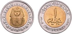 World Coins - Egypt Arab Republic of Egypt AH1426 (2005) 1 Pound  Bimetallic: brass plated steel centre in nickel plated steel ring Cairo Mint 8.42g UNC  KM 940a Schön 679a