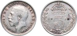 World Coins - Great Britain United Kingdom 1919 3 Pence - George V (1st issue; incl. Maundy) Silver (.925) Royal Mint (Tower Hill) (16845600) 1.35g XF KM 813 Sp 4015 Sp 4018