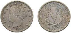 Us Coins - United States Federal republic 1897 5 Cents "Liberty Nickel" (with "CENTS") Copper-nickel Philadelphia mint (20426797) 5g XF KM112 Schön119