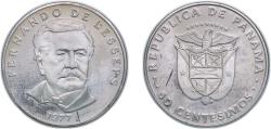 World Coins - Panama Republic 1977 FM 50 Centésimos (Fernando de Lesseps) Copper-nickel clad copper (Cladding: 75% Copper, 25% Nickel; Core: 100% Copper) (1250) 11.37g PF  KM 38