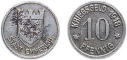 World Coins - Germany City of Emmerich 1918 10 Pfennig - Emmerich Iron (82850) 3.7g XF Funck 118.2 Men05 6537.2 Men18 8204.2