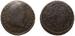 World Coins - Spain Kingdom 1827 2 Maravedis - Fernando VII Copper Segovia Mint 2.46g VF Scratches KM 487.1