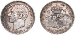 World Coins - Spain Kingdom 1885 *18-87 MSM 5 Pesetas - Alfonso XII (3rd portrait) Silver (.900) Madrid Mint (11802513) 25g XF KM 688