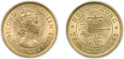 World Coins - China Hong Kong 1963 KN 10 Cents - Elizabeth II (1st portrait; security edge) Nickel brass 4.51g UNC KM 28.1 Schön 20