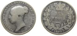 World Coins - Great Britain United Kingdom 1853 6 Pence - Victoria (1st portrait; 1st type) Silver (.925) (491000) 2.7g VF KM 733 Sp 3908 Sp 3909