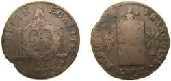 World Coins - France First Republic 1793 H 2 Sols Copper (or bell metal) La Rochelle Mint 20.8g VF KM 621 Gad 31