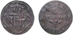 World Coins - Spain Principality of Catalonia Kingdom 1812 4 Quartos (Milled coinage) Copper Barcelona Mint 7.04g XF Cal 67 KM 67