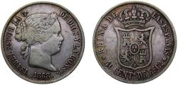 World Coins - Spain Kingdom Isabel II 1868 *18-68 40 Centimos de Escudo 5.1g