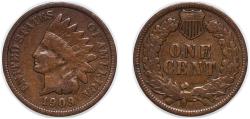 Us Coins - United States 1909 1 Cent "Indian Head Cent" Bronze (.950 copper, .050 tin and zinc) (14368470) 3.04g XF  KM 90a Schön 117a