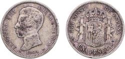 World Coins - Spain Kingdom 1904 *19-04 SMV  1 Peseta - Alfonso XIII (4th portrait) Silver (.835) Royal Mint of Spain (5294000) 4.85g VF  KM 721