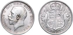 World Coins - Great Britain Kingdom 1917 ½ Crown - George V (1st type) Silver (.925) (11172000) 14.1g AU KM 818.1 Sp 4011
