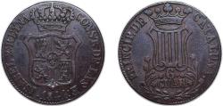 World Coins - Spain Principality of Catalonia Kingdom 1841 6 Cuartos (6 CUAR) Copper Barcelona Mint 14.4g XF KM 128
