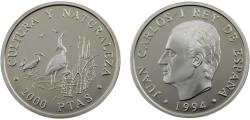 World Coins - Spain Kingdom Juan Carlos I 1994 M 2000 Pesetas Culture and Nature, Doñana National Park