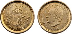 World Coins - Spain Kingdom Juan Carlos I 1998 100 Pesetas value as "100", with dots around the rim