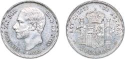World Coins - Spain Kingdom 1885 *18-87 MSM 5 Pesetas - Alfonso XII (3rd portrait) Silver (.900) Madrid Mint (11802513) 25g AU KM 688 Cal 34