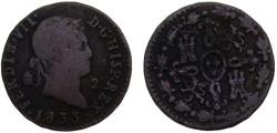 World Coins - Spain Kingdom Fernando VII 1833 2 Maravedis 2.3g