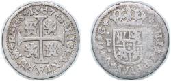 World Coins - Spain Kingdom 1737 S P ½ Real - Felipe V (2nd type) Silver (.833) Seville Mint 1.32g VF KM 350 Cal 1795