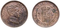 World Coins - Spain Kingdom 1904 *04 SMV 2 Centimos - Alfonso XIII (4th portrait) Bronze (95% copper, 4% tin, 1% zinc) (10000000) 1.94g AU  KM 722
