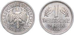 World Coins - Germany Federal Republic of Germany 1969 J 1 Deutsche Mark Copper-nickel (75% Copper, 25% Nickel) Hamburgische Münze (13370000) 5.53g UNC KM 110 J 385 Schön 108