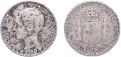 World Coins - Spain Kingdom 1900 *??-00 SMV 1 Peseta - Alfonso XIII (3rd portrait) Silver (.835) (18650000) 4.93g VF KM 706 Cal 41