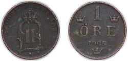 World Coins - Sweden Kingdom 1905 1 Öre - Oscar II (extra large letters) Bronze (3555600) 1.94g VF KM 750