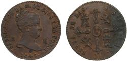World Coins - Spain Kingdom 1846JA 8 Maravedis - Isabel II (Constitutional) Copper Jubia Mint 10.3g AU KM531.2 Cal467