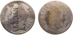 World Coins - France Second Empire Napoleon III 1868 BB 1 Franc countermark "SEDAN", Defeat of Sedan 5g