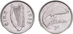 World Coins - Ireland Republic 1939 2 Scilling - Flóirin Silver (.750) Royal Mint (Tower Hill) (1080000) 11.21g AU  KM 15 Sp 6634