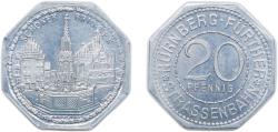 World Coins - Nuremberg and Fürth, Cities of ND 20 Pfennig - Schöner Brunnen (Nürnberg-Fürth) Aluminium L. Chr. Lauer Mint 1.3g UNC Men05 19256.33 Men18 24102.33