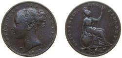 World Coins - Great Britain 1853 WW 1 Farthing - Victoria (1st portrait) Copper Royal Mint (Tower Hill) 4.6g VF KM725 Sp3950